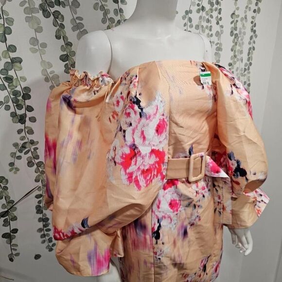 NWOT ASOS Orange Floral Puff Sleeve Dress Size US 2 - Picture 4 of 11